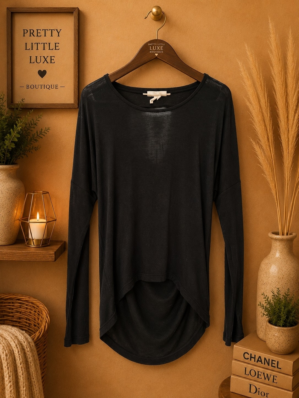 BCBG Black Low Cut Draped Back Long Sleeve Knit Layering Top XS